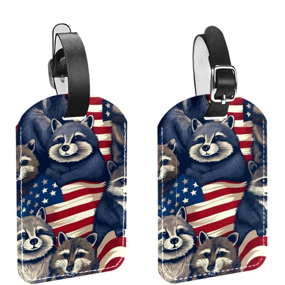 Square 2Pack PU Leather American Flag and Animals Cruise Luggage Tag with Privacy Cover and Name ID Tag for Travel Handbags Backpacks Luggage Tags