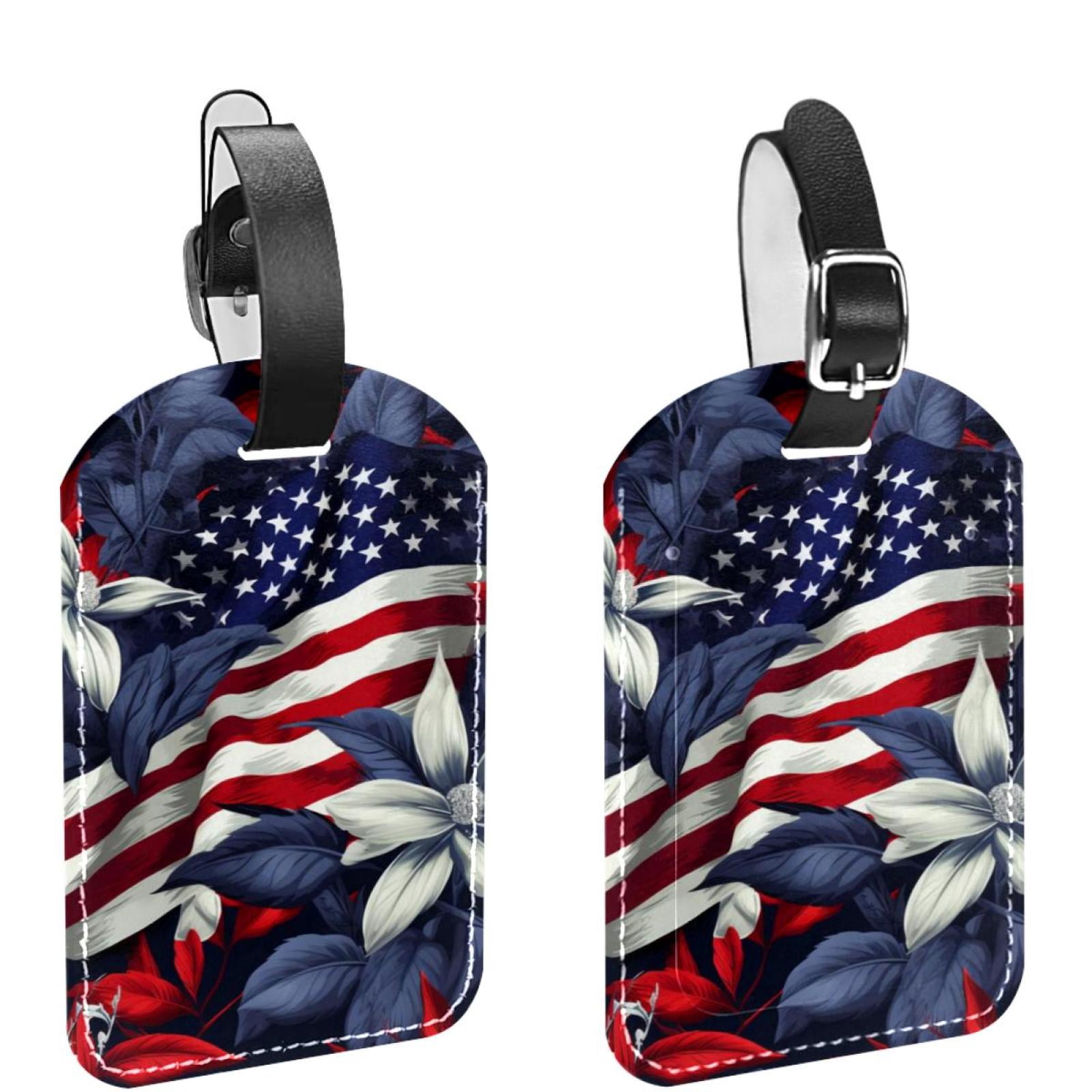 Square 2Pack PU Leather American Flag and Plants Cruise Luggage Tag ...