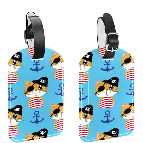 Square 2Pack PU Leather Anchor Cruise Luggage Tag with Privacy Cover and Name ID Tag for Travel Handbags Backpacks Luggage Tags