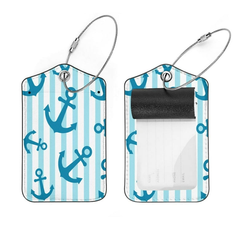 Square 2Pack PU Leather Anchor Cruise Luggage Tag with Privacy Cover and Stainless Steel Ring Suitable for Travel Handbags Backpacks Luggage Tags