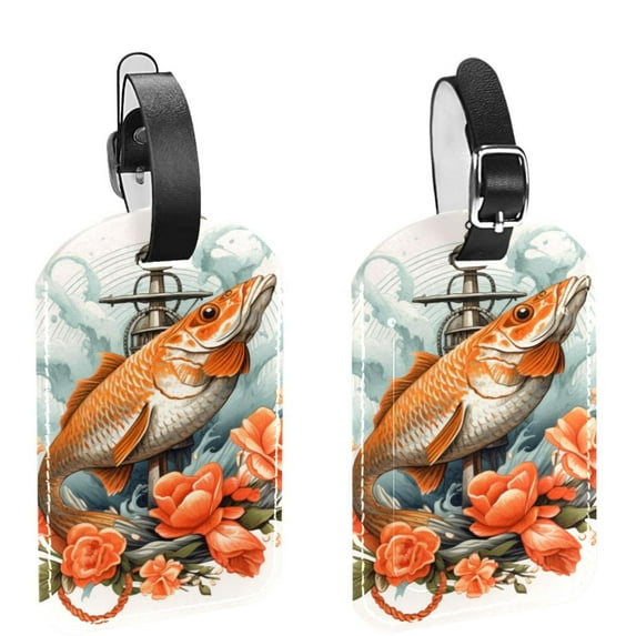 Square 2Pack PU Leather Anchor Fish Cruise Luggage Tag with Privacy Cover and Name ID Tag for Travel Handbags Backpacks Luggage Tags