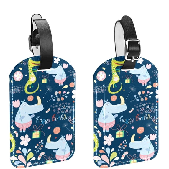 Square 2Pack PU Leather Animal Blue Pattern Cruise Luggage Tag with Privacy Cover and Name ID Tag for Travel Handbags Backpacks Luggage Tags