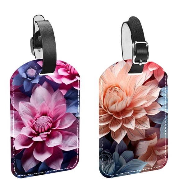 Square 2Pack PU Leather Art Flowers Cruise Luggage Tag with Privacy Cover and Name ID Tag for Travel Handbags Backpacks Luggage Tags