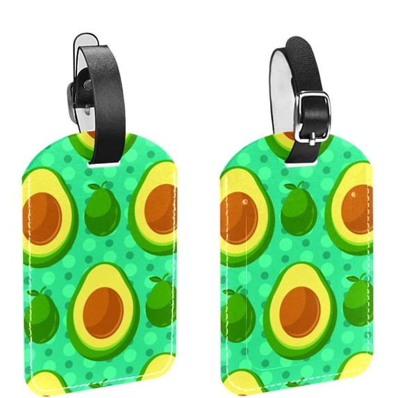 Square 2Pack PU Leather Avocado Cruise Luggage Tag with Privacy Cover and Name ID Tag for Travel Handbags Backpacks Luggage Tags