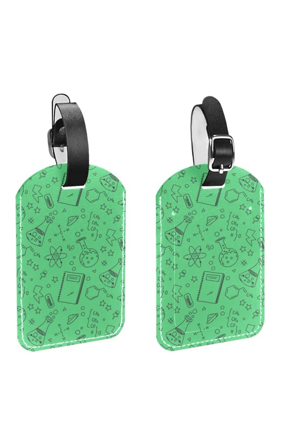 Square 2Pack PU Leather Back School Green Cruise Luggage Tag with Privacy Cover and Name ID Tag for Travel Handbags Backpacks Luggage Tags
