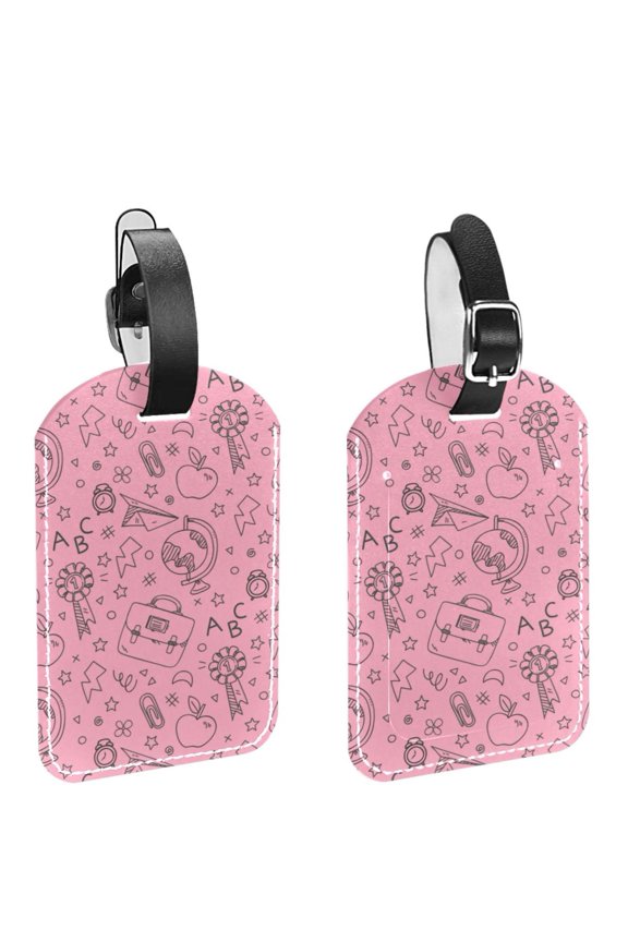 Square 2Pack PU Leather Back To School Pink Cruise Luggage Tag with Privacy Cover and Name ID Tag for Travel Handbags Backpacks Luggage Tags