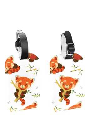 Square 2Pack PU Leather Bear Cruise Luggage Tag with Privacy Cover and Name ID Tag for Travel Handbags Backpacks Luggage Tags