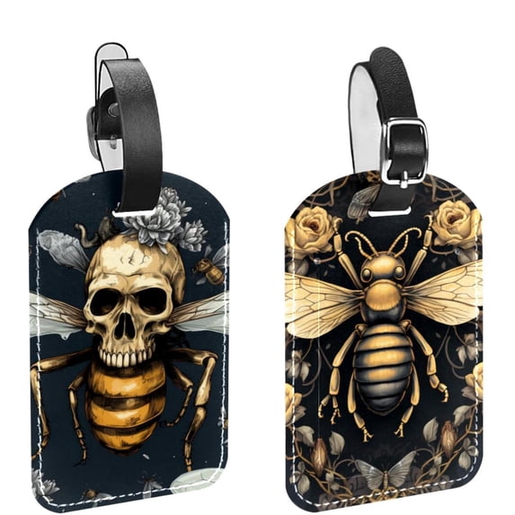 Square 2Pack PU Leather Bee Cruise Luggage Tag with Privacy Cover and Name ID Tag for Travel Handbags Backpacks Luggage Tags