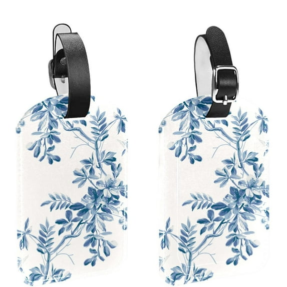 Square 2Pack PU Leather Birds and Flower Cruise Luggage Tag with Privacy Cover and Name ID Tag for Travel Handbags Backpacks Luggage Tags