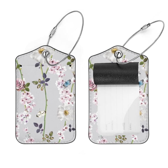 Square 2Pack PU Leather Blooming Roses Cruise Luggage Tag with Privacy Cover and Stainless Steel Ring - Suitable for Travel Handbags Backpacks Luggage Tags