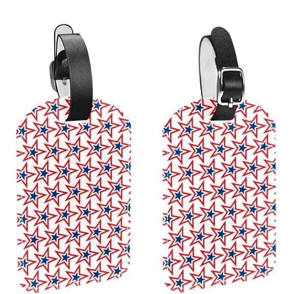 Square 2Pack PU Leather Blue Red Stars USA Cruise Luggage Tag with Privacy Cover and Name ID Tag for Travel Handbags Backpacks Luggage Tags