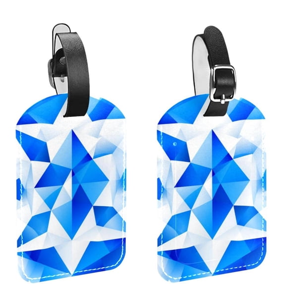 Square 2Pack PU Leather Blue and White Geometry Cruise Luggage Tag with Privacy Cover and Name ID Tag for Travel Handbags Backpacks Luggage Tags
