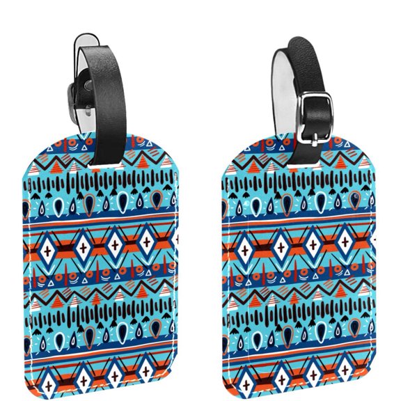 Square 2Pack PU Leather Bohemia Boho Tribe Cruise Luggage Tag with Privacy Cover and Name ID Tag for Travel Handbags Backpacks Luggage Tags