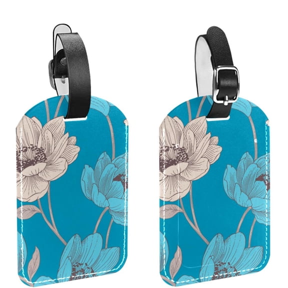 Square 2Pack PU Leather Bohemia Teal Floral Cruise Luggage Tag with Privacy Cover and Name ID Tag for Travel Handbags Backpacks Luggage Tags