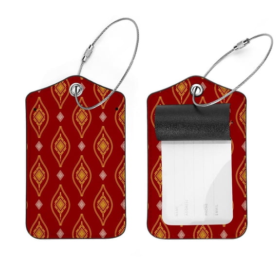 Square 2Pack PU Leather Boho Bohemia Red Cruise Luggage Tag with Privacy Cover and Stainless Steel Ring - Suitable for Travel Handbags Backpacks Luggage Tags