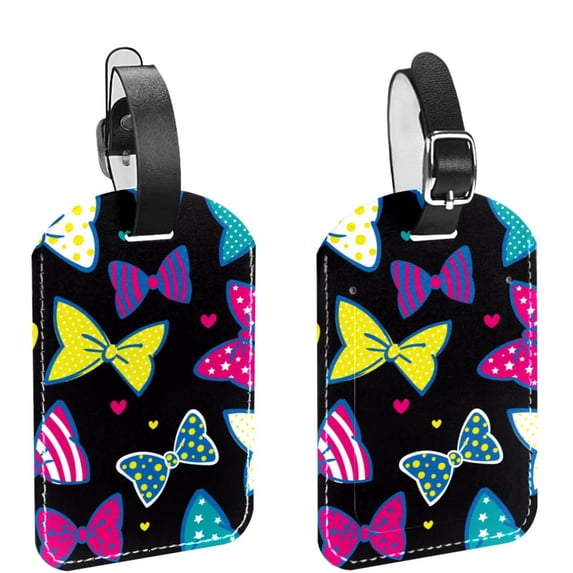 Square 2Pack PU Leather Bows Pattern Cruise Luggage Tag with Privacy Cover and Name ID Tag for Travel Handbags Backpacks Luggage Tags