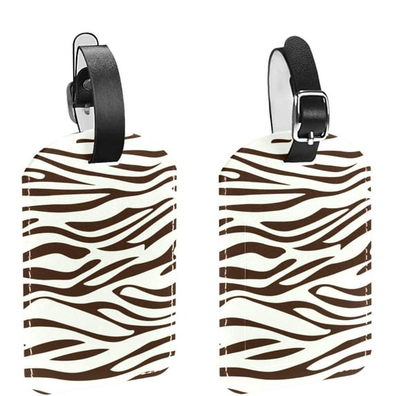 Square 2Pack PU Leather Brown Zebra Cruise Luggage Tag with Privacy Cover and Name ID Tag for Travel Handbags Backpacks Luggage Tags