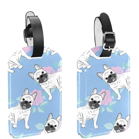 Square 2Pack PU Leather Bulldog Pattern Cruise Luggage Tag with Privacy Cover and Name ID Tag for Travel Handbags Backpacks Luggage Tags