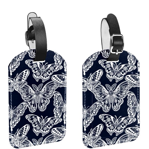 Square 2Pack PU Leather Butterflies Moths Insects Cruise Luggage Tag with Privacy Cover and Name ID Tag for Travel Handbags Backpacks Luggage Tags