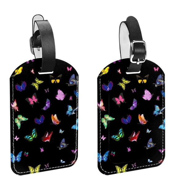 Square 2Pack PU Leather Butterfly Cruise Luggage Tag with Privacy Cover and Name ID Tag for Travel Handbags Backpacks Luggage Tags