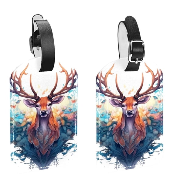 Square 2Pack PU Leather Butterfly and Deer Cruise Luggage Tag with Privacy Cover and Name ID Tag for Travel Handbags Backpacks Luggage Tags