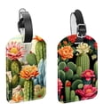 thumbnail image 1 of Square 2Pack PU Leather Cactus Cruise Luggage Tag with Privacy Cover and Name ID Tag for Travel Handbags Backpacks Luggage Tags, 1 of 6