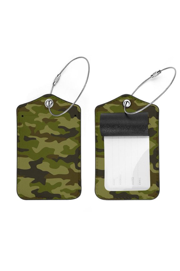 Square 2Pack PU Leather Camo Camouflage Cruise Luggage Tag with Privacy Cover and Stainless Steel Ring - Suitable for Travel Handbags Backpacks Luggage Tags