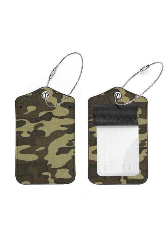 Square 2Pack PU Leather Camouflage Camo Cruise Luggage Tag with Privacy Cover and Stainless Steel Ring - Suitable for Travel Handbags Backpacks Luggage Tags