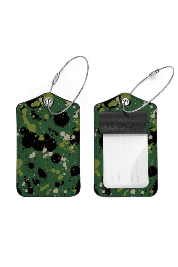 Square 2Pack PU Leather Camouflage Camo Cruise Luggage Tag with Privacy Cover and Stainless Steel Ring - Suitable for Travel Handbags Backpacks Luggage Tags