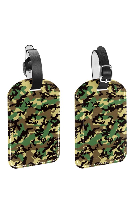 Square 2Pack PU Leather Camouflage Camo Cruise Luggage Tag with Privacy Cover and Name ID Tag for Travel Handbags Backpacks Luggage Tags