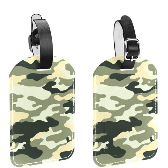 Square 2Pack PU Leather Camouflage Cruise Luggage Tag with Privacy Cover and Name ID Tag for Travel Handbags Backpacks Luggage Tags