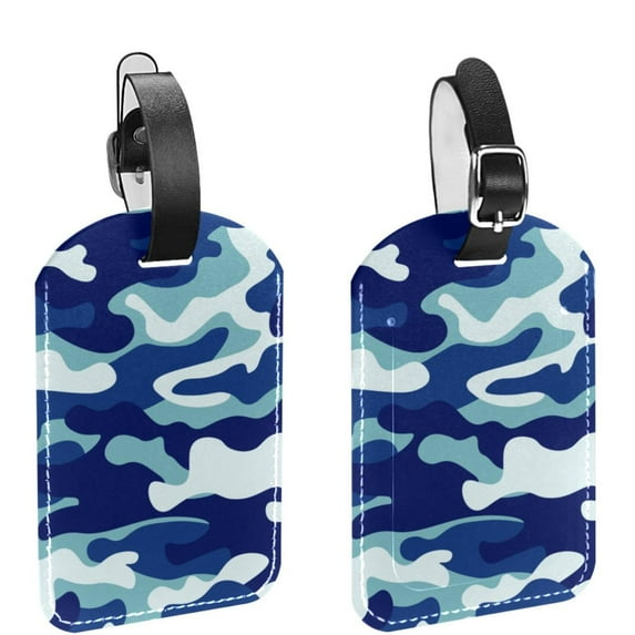 Square 2Pack PU Leather Camouflage Texture Cruise Luggage Tag with Privacy Cover and Name ID Tag for Travel Handbags Backpacks Luggage Tags