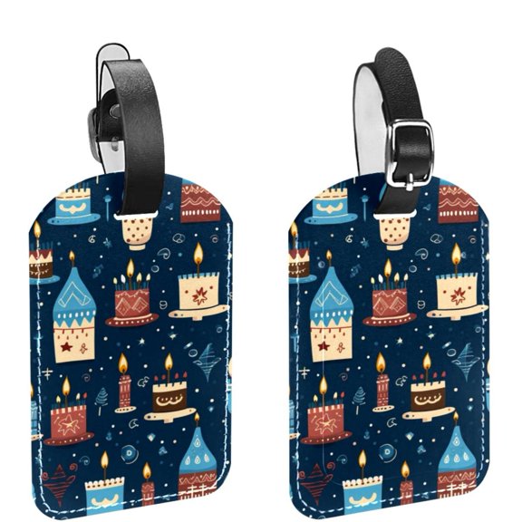 Square 2Pack PU Leather Candle Cruise Luggage Tag with Privacy Cover and Name ID Tag for Travel Handbags Backpacks Luggage Tags