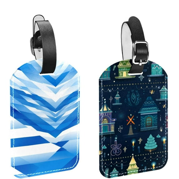 Square 2Pack PU Leather Candle Cruise Luggage Tag with Privacy Cover and Name ID Tag for Travel Handbags Backpacks Luggage Tags