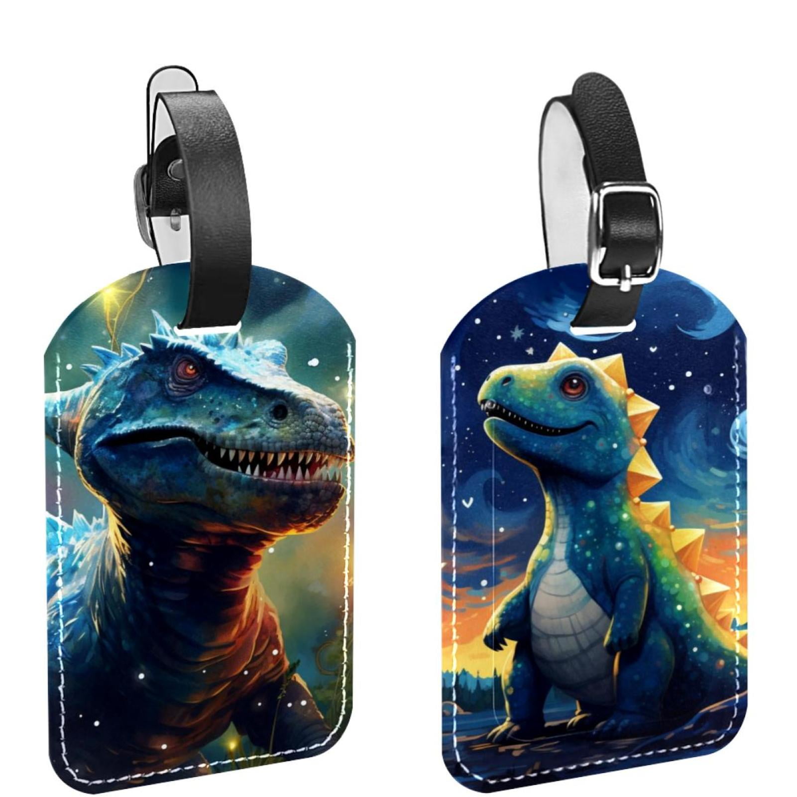 Square 2Pack PU Leather Cartoon Dinosaur Cruise Luggage Tag with Privacy Cover and Name ID Tag for Travel Handbags Backpacks Luggage Tags Walmart