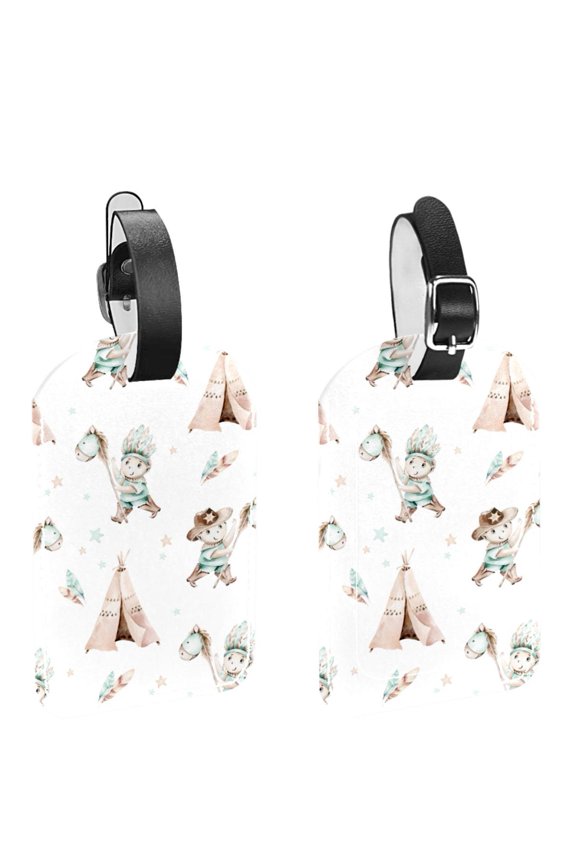 Square 2Pack PU Leather Cartoon Kids Cruise Luggage Tag with Privacy Cover and Name ID Tag for Travel Handbags Backpacks Luggage Tags