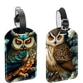 thumbnail image 1 of Square 2Pack PU Leather Cartoon Owl Cruise Luggage Tag with Privacy Cover and Name ID Tag for Travel Handbags Backpacks Luggage Tags, 1 of 6
