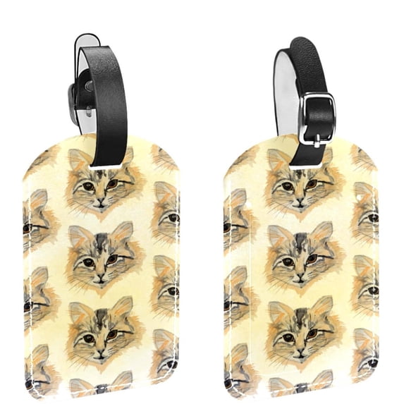 Square 2Pack PU Leather Cats Animal Cruise Luggage Tag with Privacy Cover and Name ID Tag for Travel Handbags Backpacks Luggage Tags