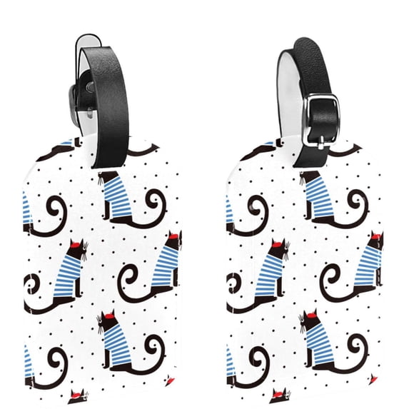 Square 2Pack PU Leather Cats Kitten Dots Cruise Luggage Tag with Privacy Cover and Name ID Tag for Travel Handbags Backpacks Luggage Tags