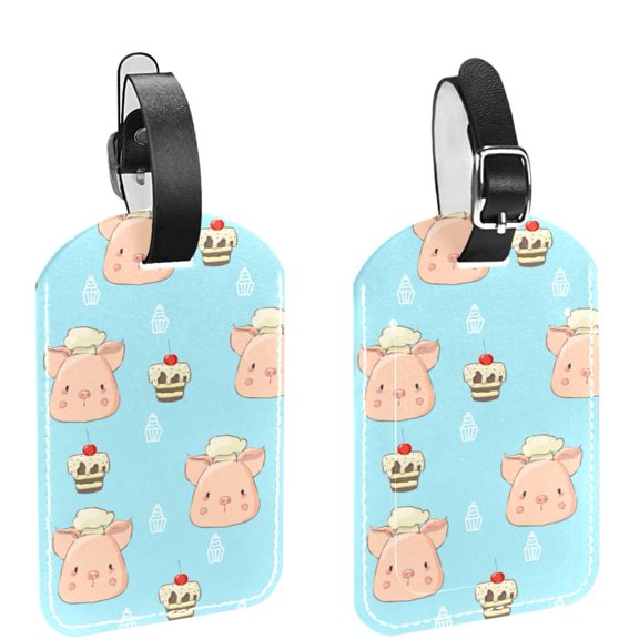 Square 2Pack PU Leather Chef Pig Dessert Cupcakes Cruise Luggage Tag with Privacy Cover and Name ID Tag for Travel Handbags Backpacks Luggage Tags