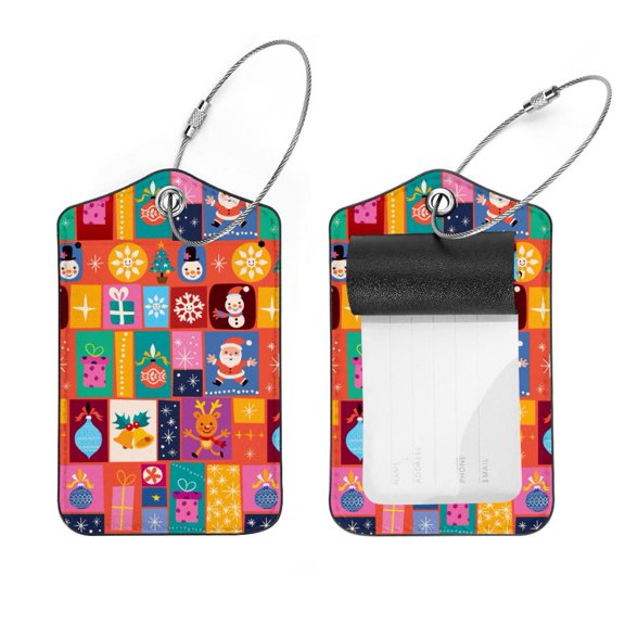 Square 2Pack PU Leather Christmas Cruise Luggage Tag with Privacy Cover and Stainless Steel Ring - Suitable for Travel Handbags Backpacks Luggage Tags