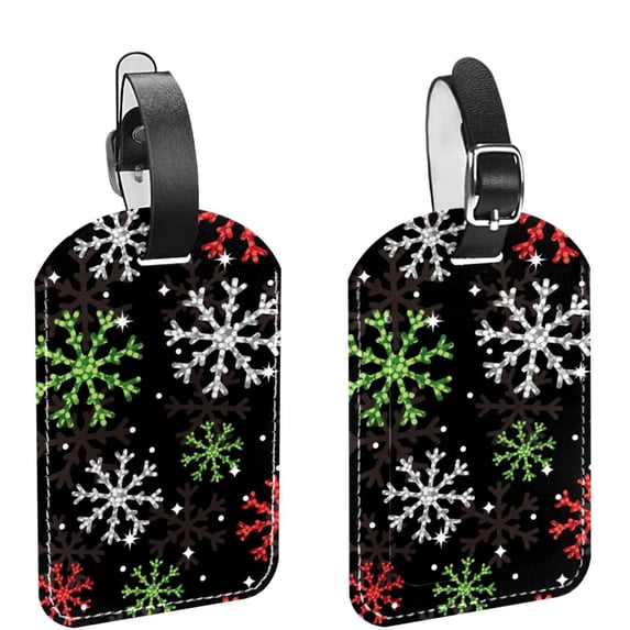 Square 2Pack PU Leather Christmas Cruise Luggage Tag with Privacy Cover and Name ID Tag for Travel Handbags Backpacks Luggage Tags