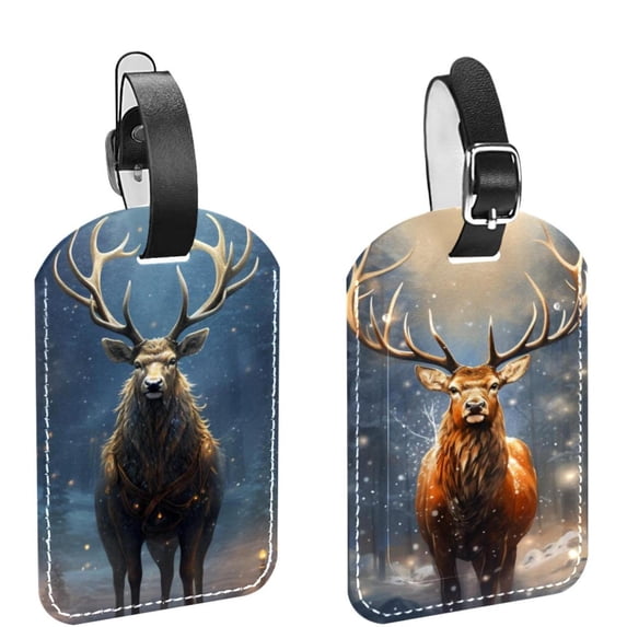 Square 2Pack PU Leather Christmas Elk Cruise Luggage Tag with Privacy Cover and Name ID Tag for Travel Handbags Backpacks Luggage Tags
