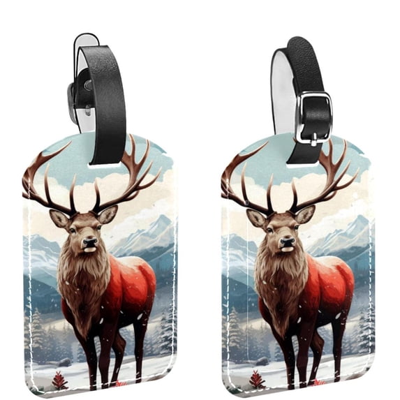Square 2Pack PU Leather Christmas Elk Cruise Luggage Tag with Privacy Cover and Name ID Tag for Travel Handbags Backpacks Luggage Tags