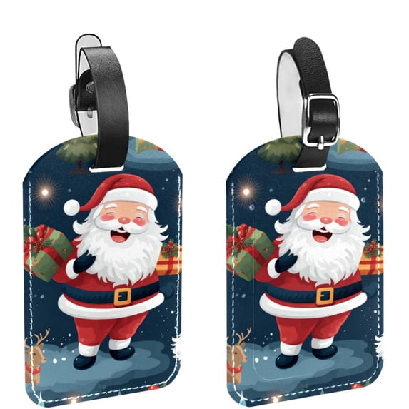 Square 2Pack PU Leather Christmas Santa Claus Cruise Luggage Tag with Privacy Cover and Name ID Tag for Travel Handbags Backpacks Luggage Tags