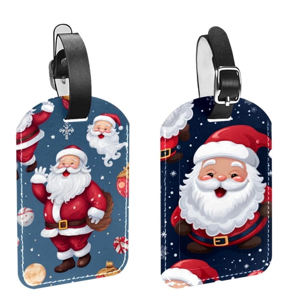 Square 2Pack PU Leather Christmas Santa Claus Cruise Luggage Tag with Privacy Cover and Name ID Tag for Travel Handbags Backpacks Luggage Tags