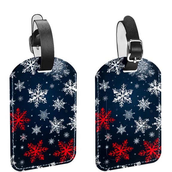 Square 2Pack PU Leather Christmas Snowflakes Cruise Luggage Tag with Privacy Cover and Name ID Tag for Travel Handbags Backpacks Luggage Tags