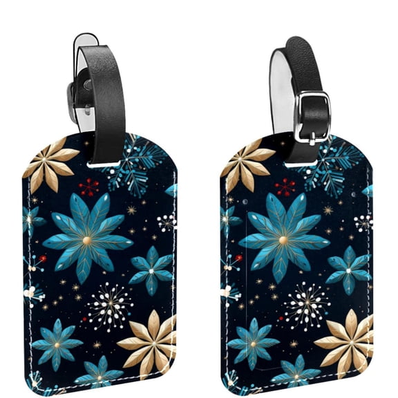 Square 2Pack PU Leather Christmas Snowflakes Cruise Luggage Tag with Privacy Cover and Name ID Tag for Travel Handbags Backpacks Luggage Tags