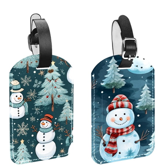 Square 2Pack PU Leather Christmas Snowman Cruise Luggage Tag with Privacy Cover and Name ID Tag for Travel Handbags Backpacks Luggage Tags