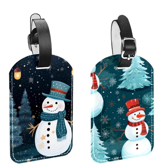 Square 2Pack PU Leather Christmas Snowman Cruise Luggage Tag with Privacy Cover and Name ID Tag for Travel Handbags Backpacks Luggage Tags